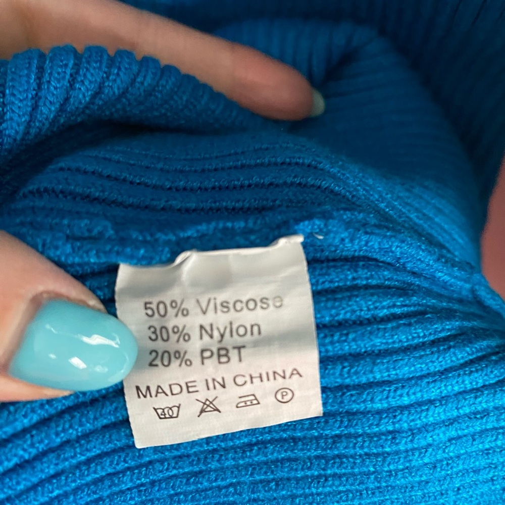 Blue Ribbed Knit Dress - Picture 4 of 6